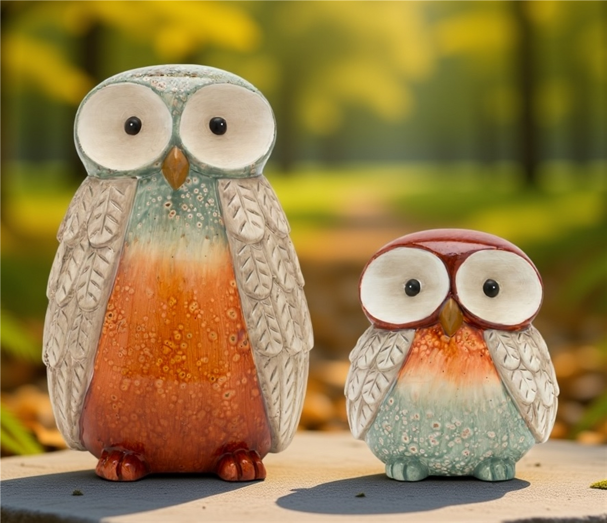 Terra Cotta Owl Figurine with Glazed Accents (Set of 2)