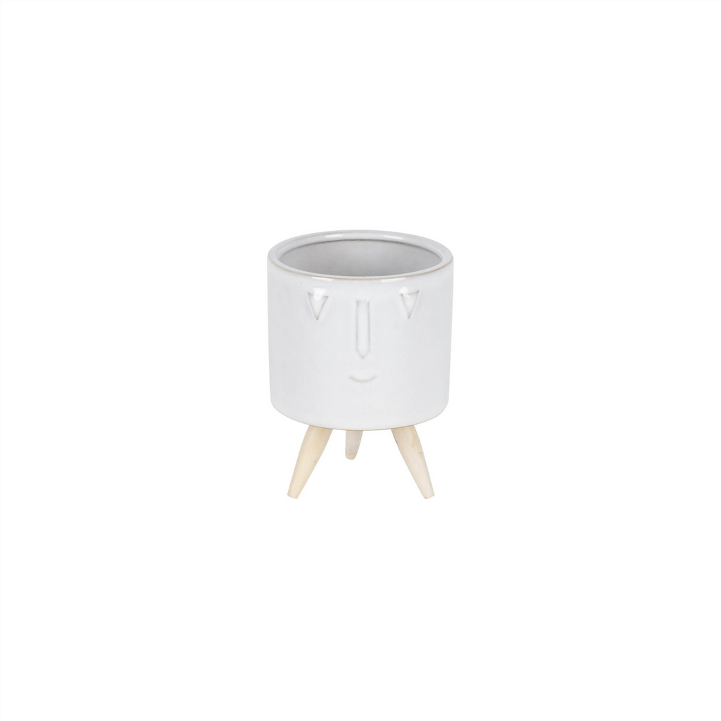 Porcelain Face Planter with Wooden Legs (Set of 3)