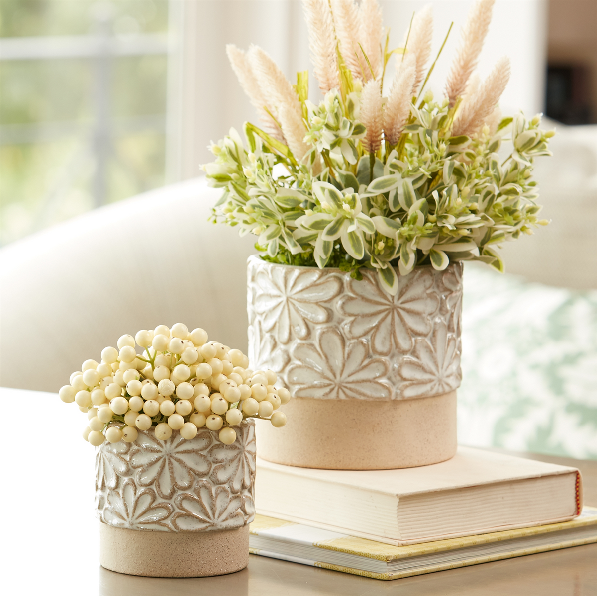 Ceramic Floral Planter (Set of 2)