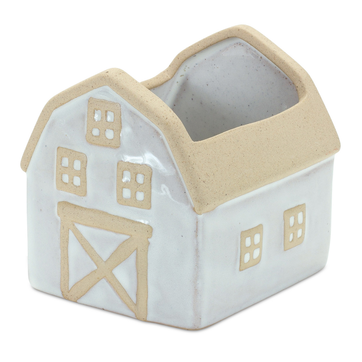 Neutral Porcelain House and Barn Planter (Set of 2)