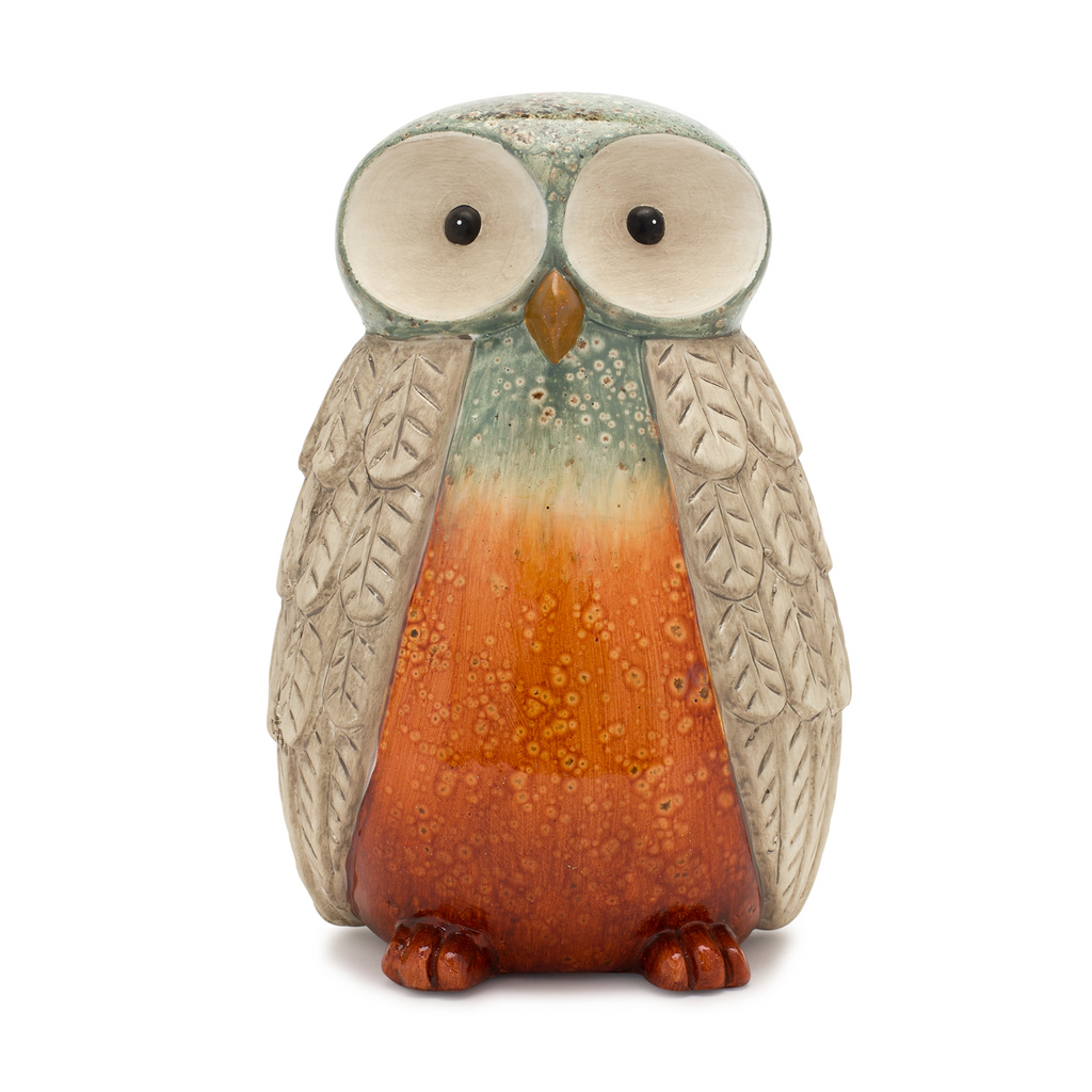 Terra Cotta Owl Figurine with Glazed Accents (Set of 2)