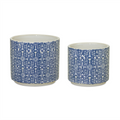 Ornamental Blue and White Ceramic Pot (Set of 2)