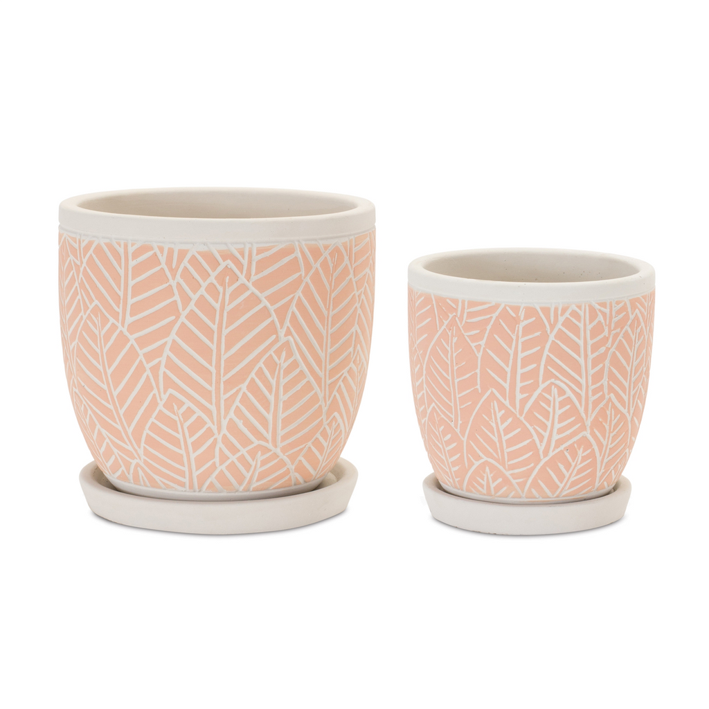 Stone Planter with Plate (Set of 2)