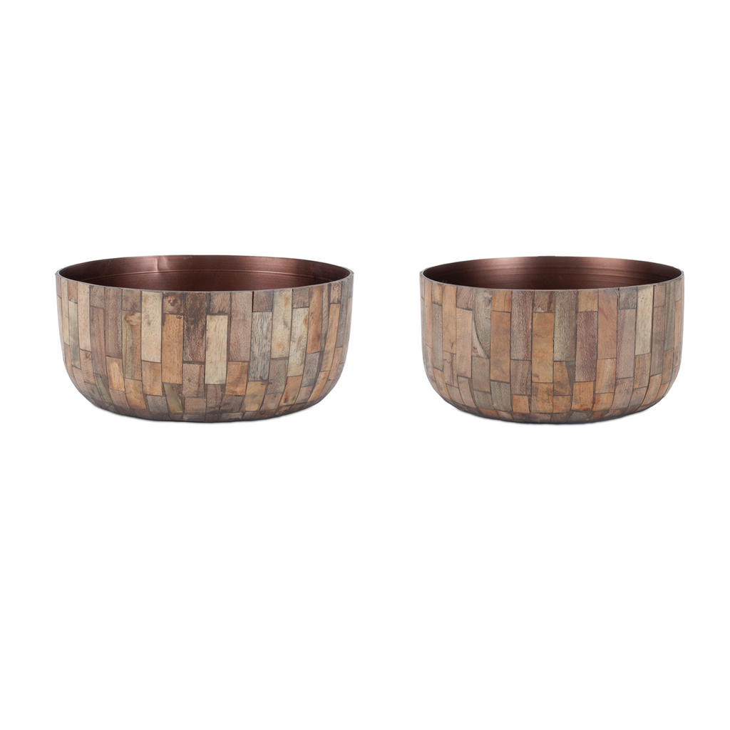 Round Wooden Bowl Planter (Set of 2)