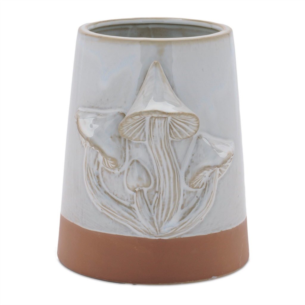 Tapered Porecelain Planter with Mushrooms (Set of 2)